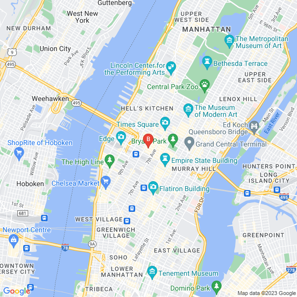 Emergency Plumber Manhattan location map: 255 W 36th St., New York, NY